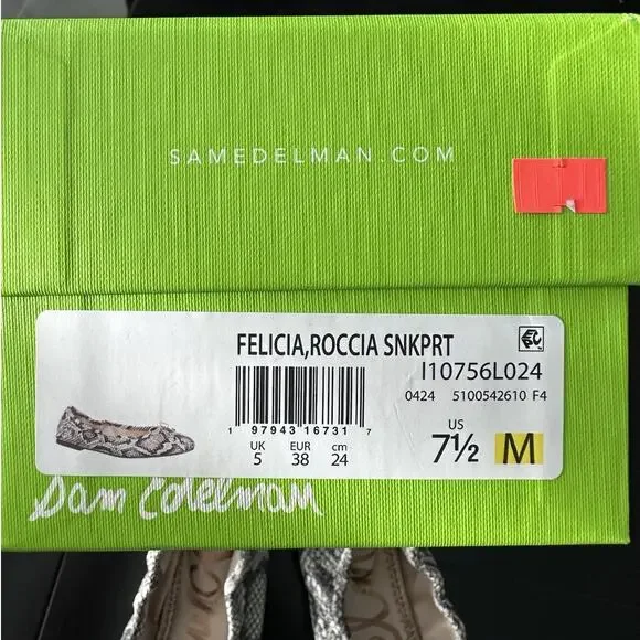 Sam Edelman Felicia Roccia Leather Snakeskin Ballet Flats Women's Size 7.5 $120 - Picture 5 of 6